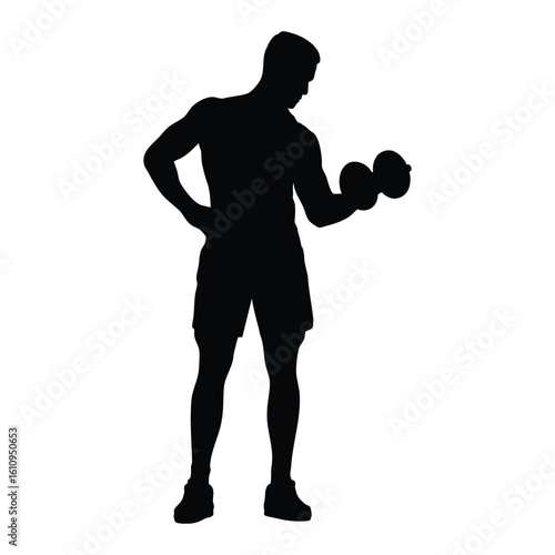 Silhouette of a Man Lifting Dumbbells for Strength Training