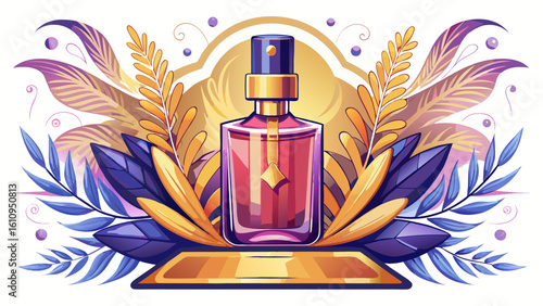 very Beautiful  close up Mock up of minimal elegant perfume bottle. Stylish parfumerie banner. white background.