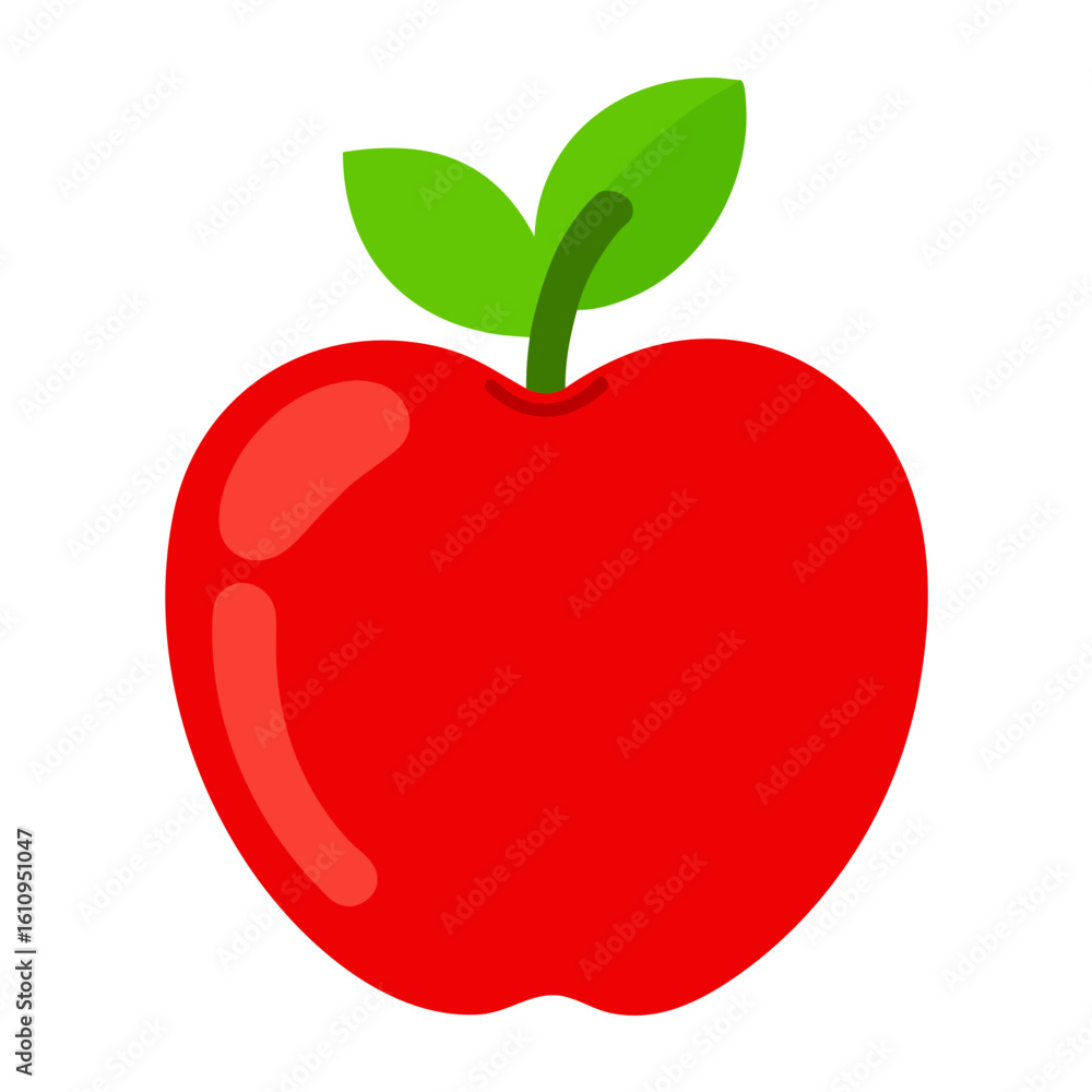 Fototapeta premium Red apple with green leaves isolated on white background