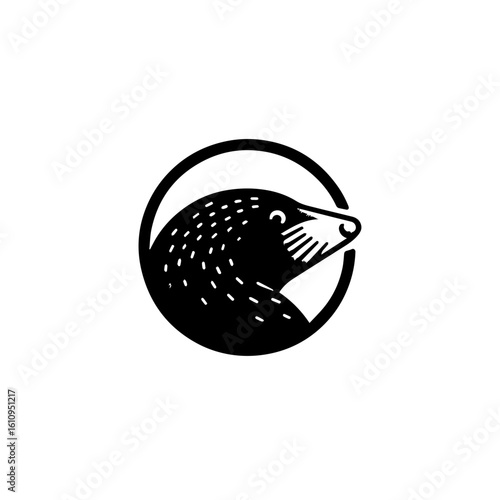 Stylized mole illustration in a circle