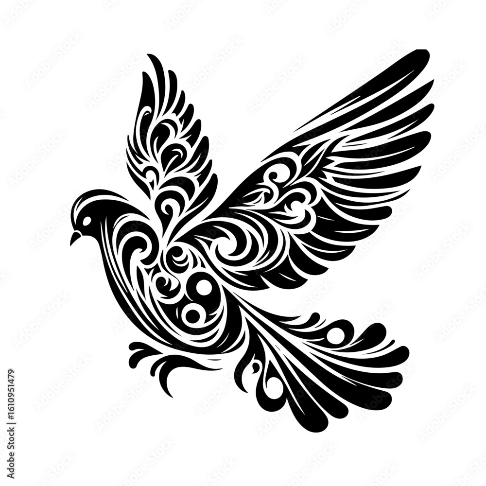 Fototapeta premium Ornate dove with decorative wings in flight