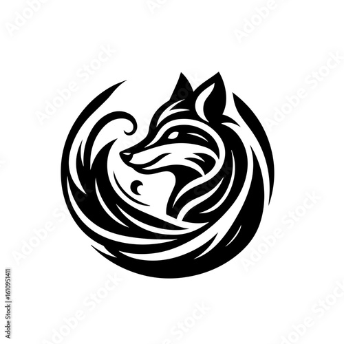 An artistic fox design with swirling elements