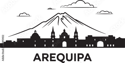 Arequipa Skyline Silhouette Misti Volcano Cathedral Domes Peruvian City Vector in Black