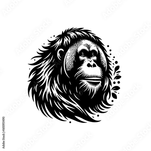 A thoughtful orangutans face with detailed fur texture