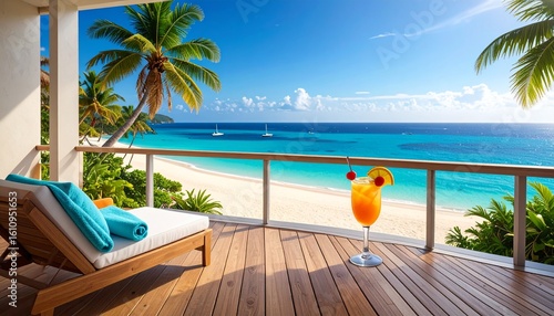 Luxury resort view of tropical beach and turquoise sea on summer holiday
