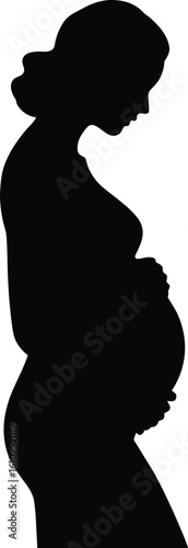 Pregnant woman silhouette holding belly hands expectant mother