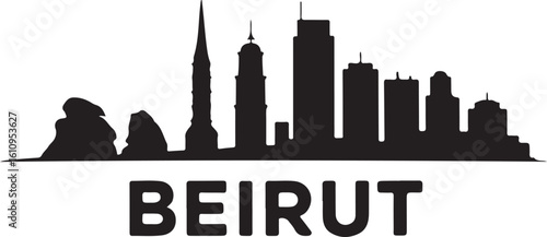 Beirut Skyline Vector Silhouette Black with Pigeon Rocks and Martyrs Square