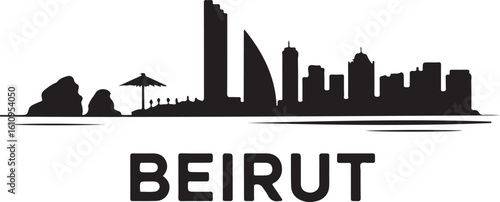Beirut Skyline Vector Silhouette Black with Pigeon Rocks and Martyrs Square