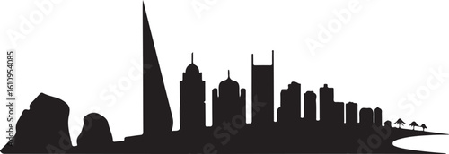Beirut Skyline Vector Silhouette Black with Pigeon Rocks and Martyrs Square