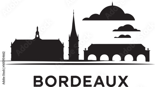 Bordeaux Skyline Vector Silhouette Black with Place de la Bourse and Pont de Pierre