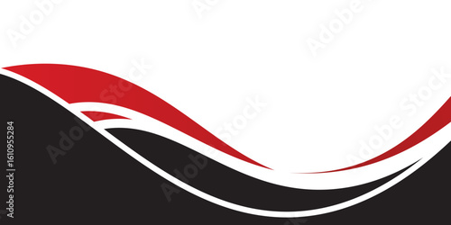 Gelombang merah abstrak mengalir dalam latar belakang hitam dan putih. elemen kurva latar belakang garis merah. Jas untuk bisnis, sampul, header, wallpaper, korporat, situs web, selebaran