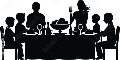 Family Dinner Thanksgiving Silhouette Clipart Vector for Holiday Celebration Illustration