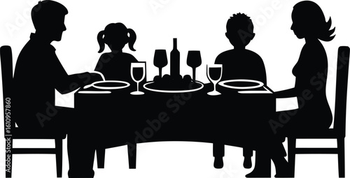 Thanksgiving Dinner Family Silhouette Vector Elements for Seasonal Clipart Use