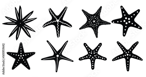 starfish silhouette set collection of sea star shapes