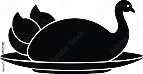 holiday roasted turkey silhouette on platter vector illustration thanksgiving dinner clipart