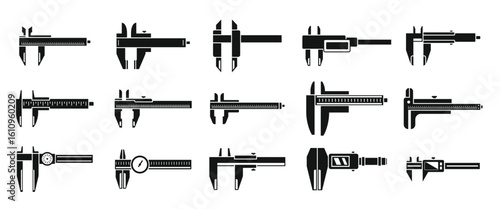 Trammel calipers icons set simple vector calibrated calipers