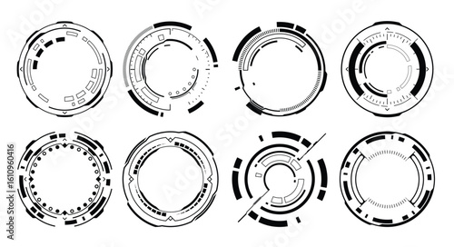  Vector futuristic circleframe sci fi element. HUD focus sci-fi circular design.