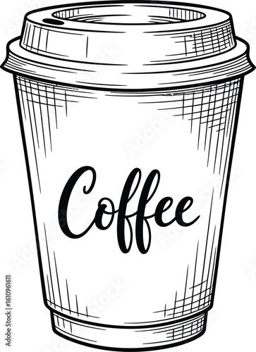 Hand drawn coffee cup illustration for cafe menu and promotional materials featuring a classic design and warm inviting feel