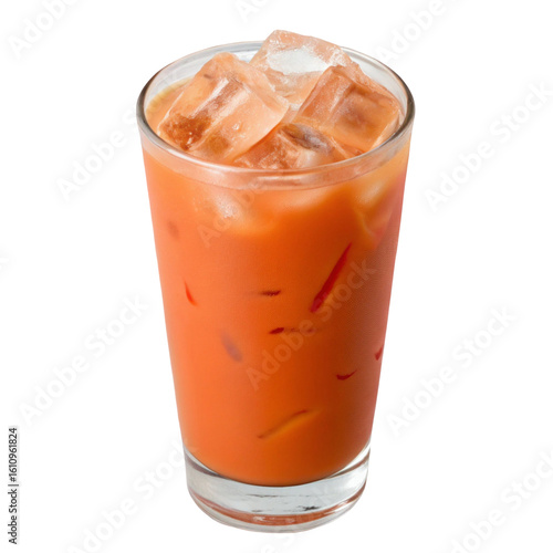 Wallpaper Mural A cold and refreshing glass of traditional Thai iced tea with milk, filled with ice cubes and isolated on a clean white background. Torontodigital.ca