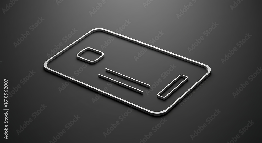 Minimalist 3D illustration of a credit card outline. A sleek, metallic symbol for modern finance, banking, and digital payments. Minimalist 3D illustration of a credit card outline. A sleek, metallic symbol for modern finance, banking, and digital payments.