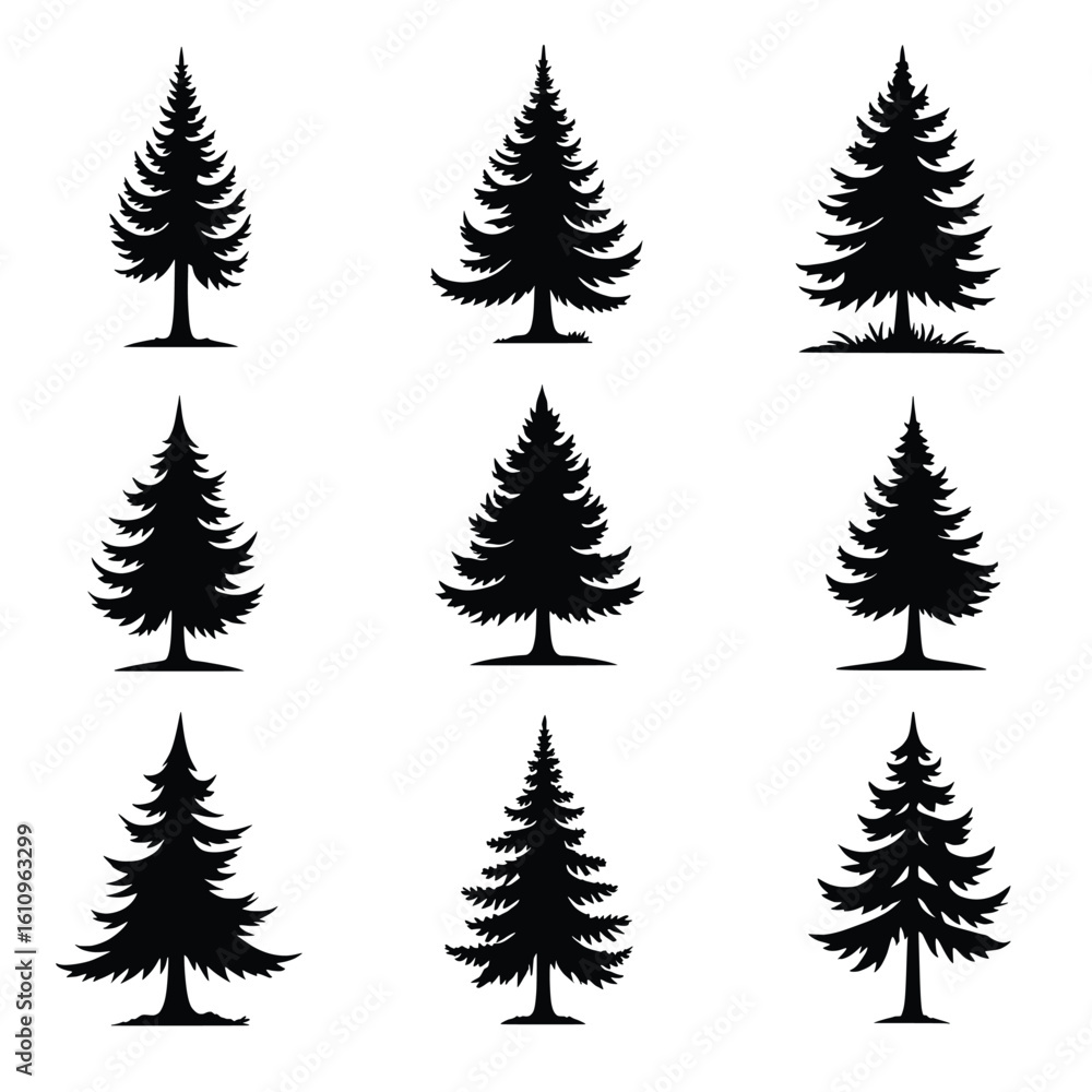 Obraz premium Assorted Leaf Shapes Arranged In A Grid Showcasing Botanical Diversity In Black Silhouette Style
