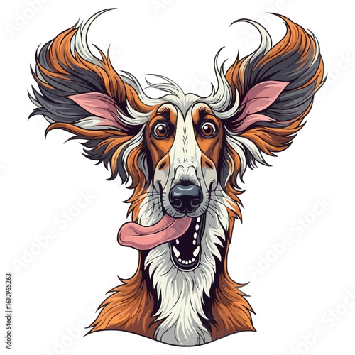 Funny Afghan Hound Dog Cartoon Playful Tongue Out vector illustration