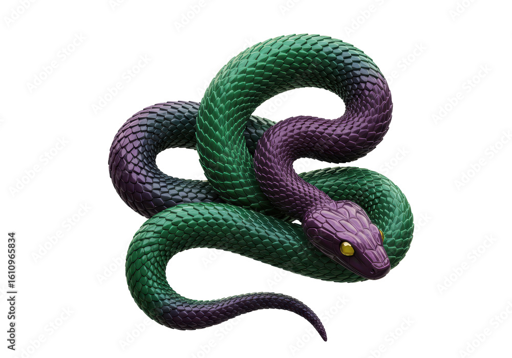Obraz premium Isolated Two-Tone Green and Purple Snake with Glossy Scales
