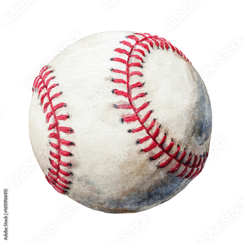 A watercolor painting of a baseball isolated on transparent background