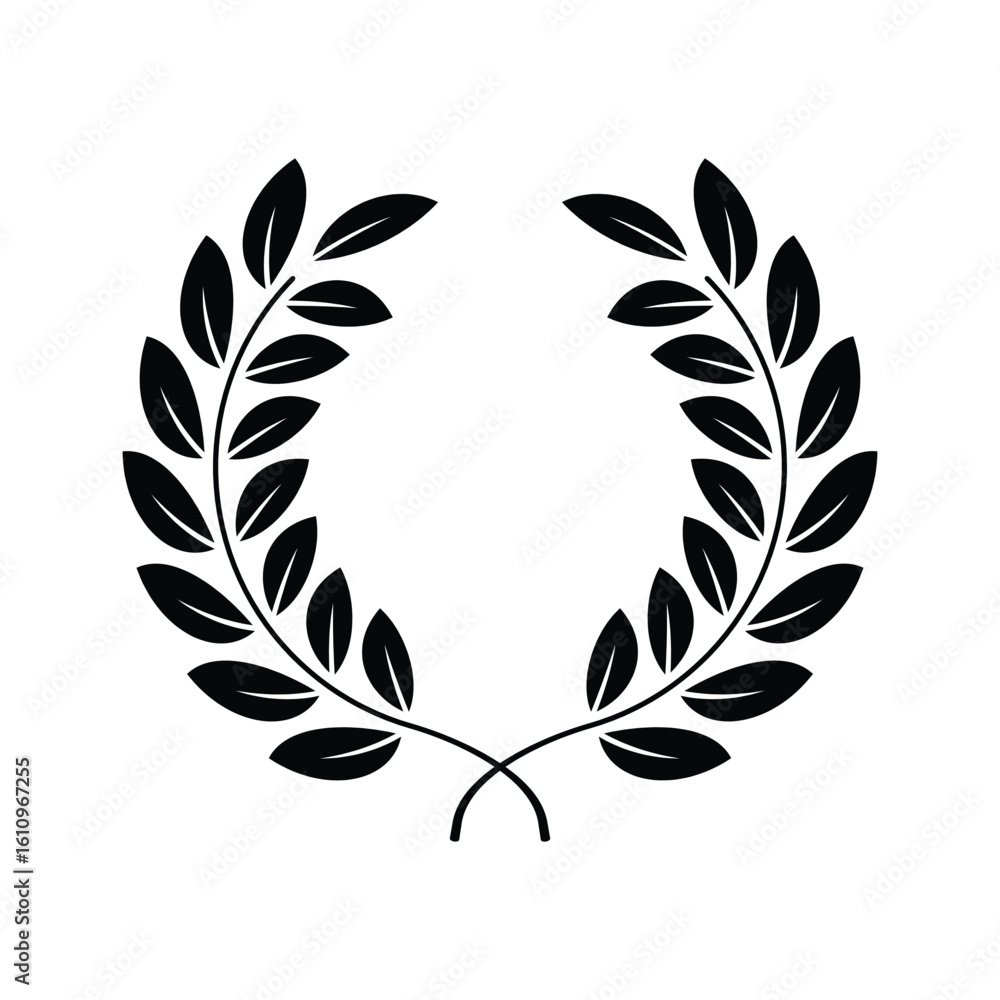 Obraz premium Black Circular foliate laurels branches round symbol.