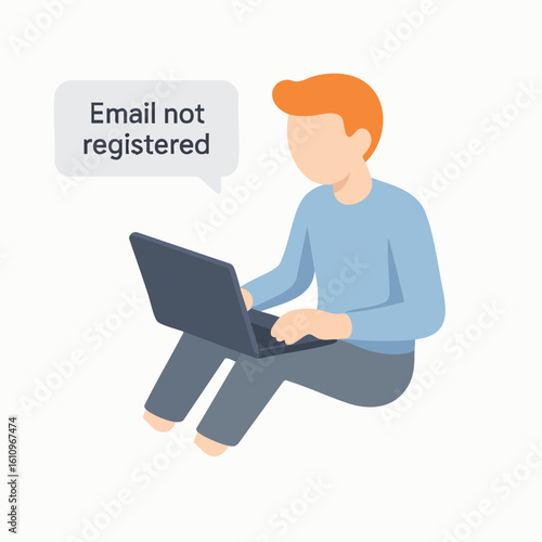 Flat Illustration of Man Using Laptop with Email Error Notification Concept
