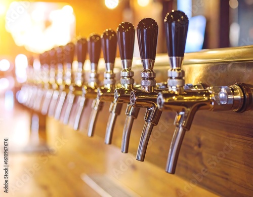 Row of beer taps in a pub