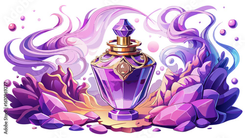 very Beautiful  close up  Luxury womens fragrance, bottle of perfume scent by the swimming pool in summer, bespoke perfumery and beauty product sale commercial,  white background.