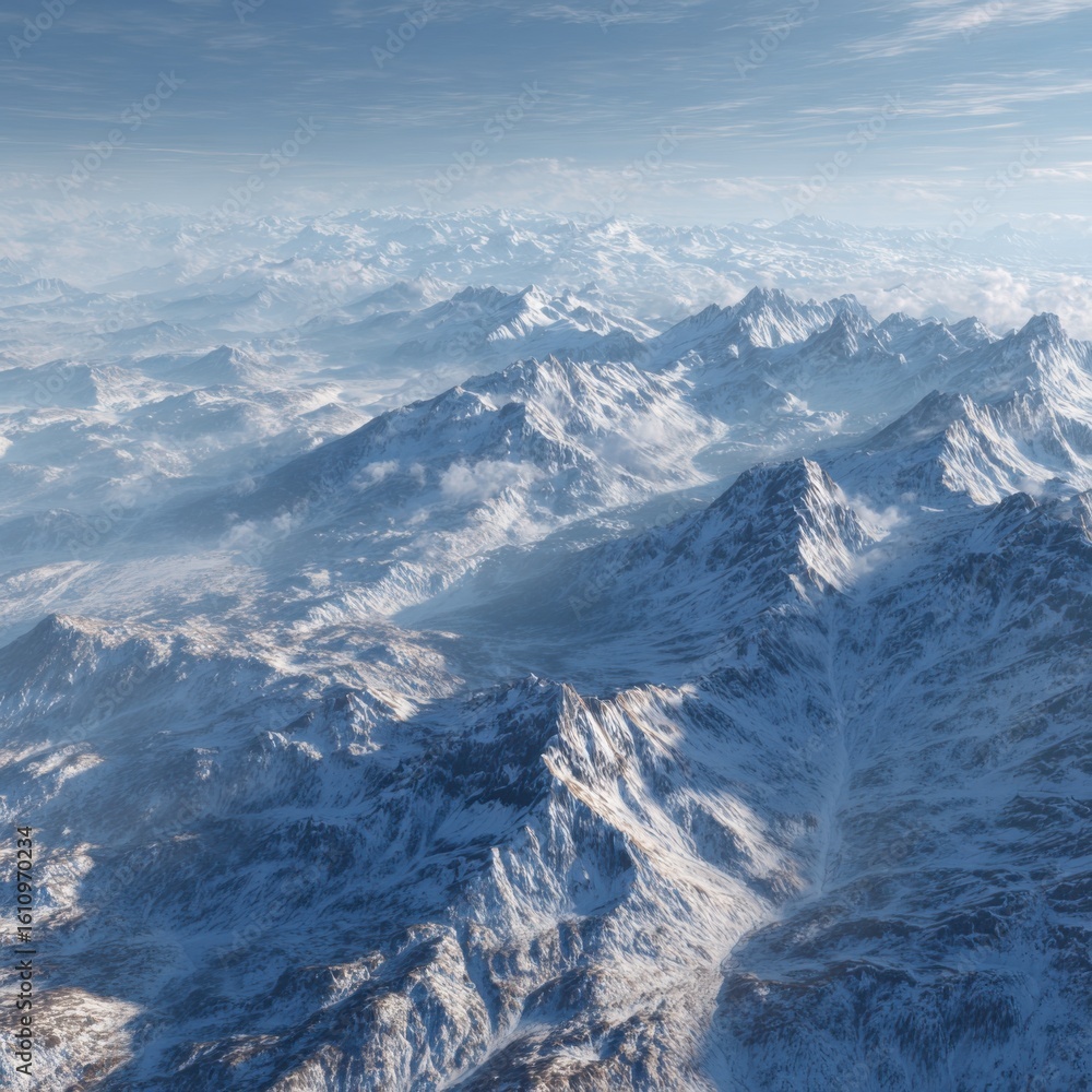 Obraz premium Stunning view of snow-covered mountains under a clear blue sky.