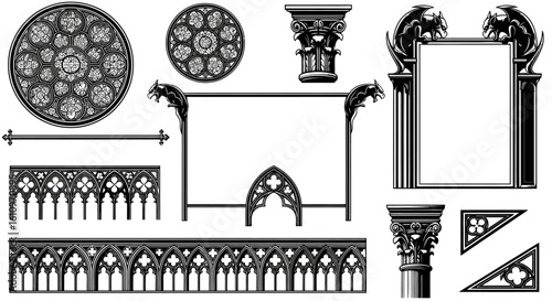 Gothic Architecture Elements Vector Set.