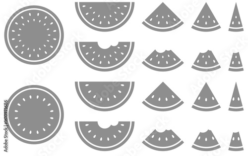 様々なカットの形のスイカアイコンのベクターイラストセット