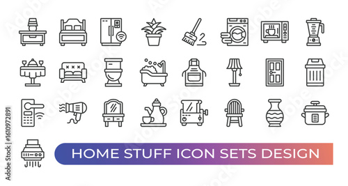 Home stuff icon sets outline design