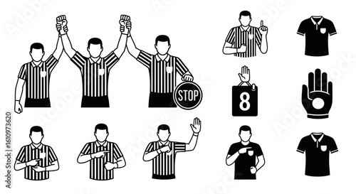 Referee Hand Signals with Black and White Vector.
