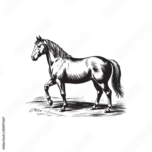 Vintage Engraving woodcut Horse retro vector art illustration design. 