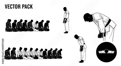 Karate Bowing Silhouette Vector Pack.