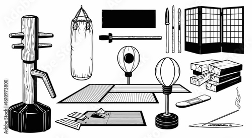 Martial Arts Training Gear Set Illustration.