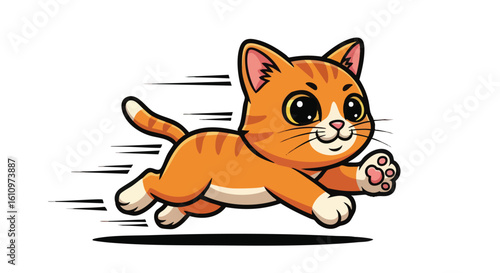 Cartoon ginger cat running at high speed, stylized illustration.