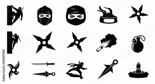 Ninja vector icon set on white background.
