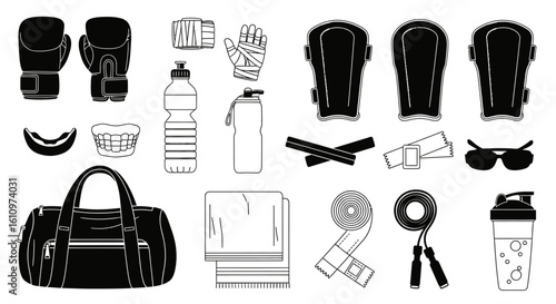Boxing Equipment Black and White.