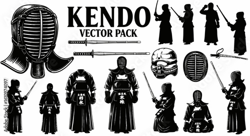 Kendo vector set Japanese martial art icons.