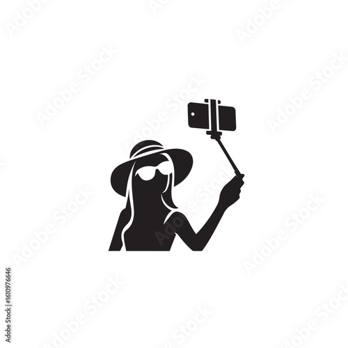 Selfie silhouette black and white vector icon
