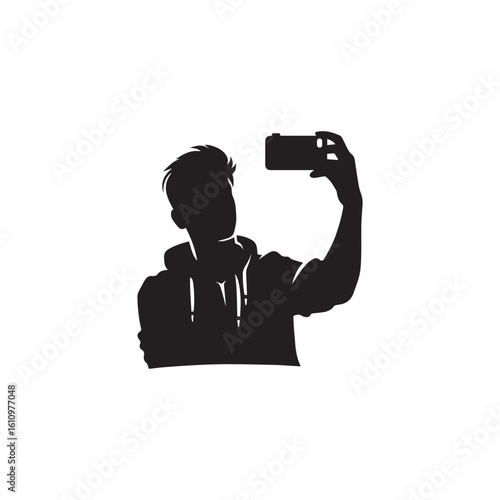 Selfie silhouette black and white vector icon