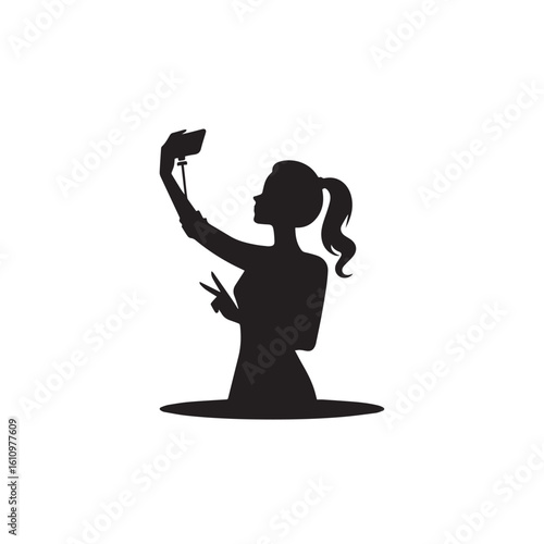 Selfie silhouette black and white vector icon