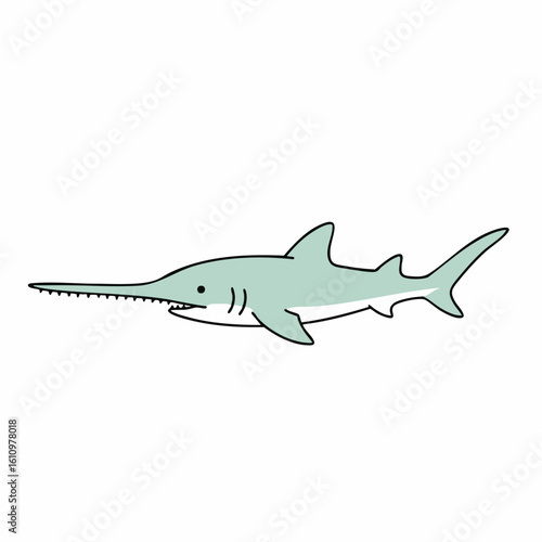 Elegant Sawfish Illustration: Detailed Aquatic Life Drawing