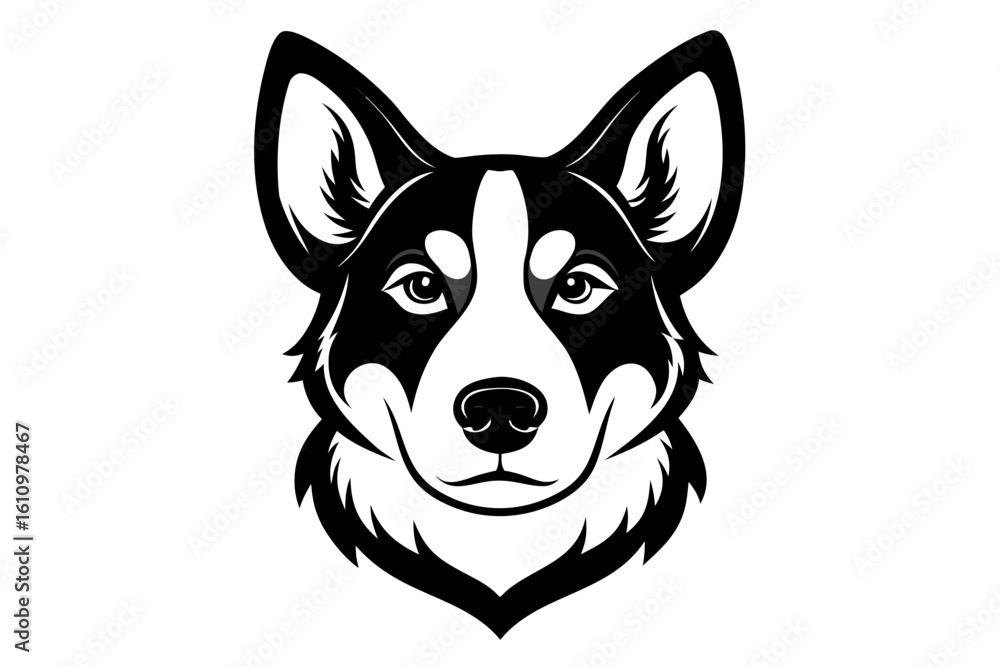 Naklejka premium dog head black and white silhouette
