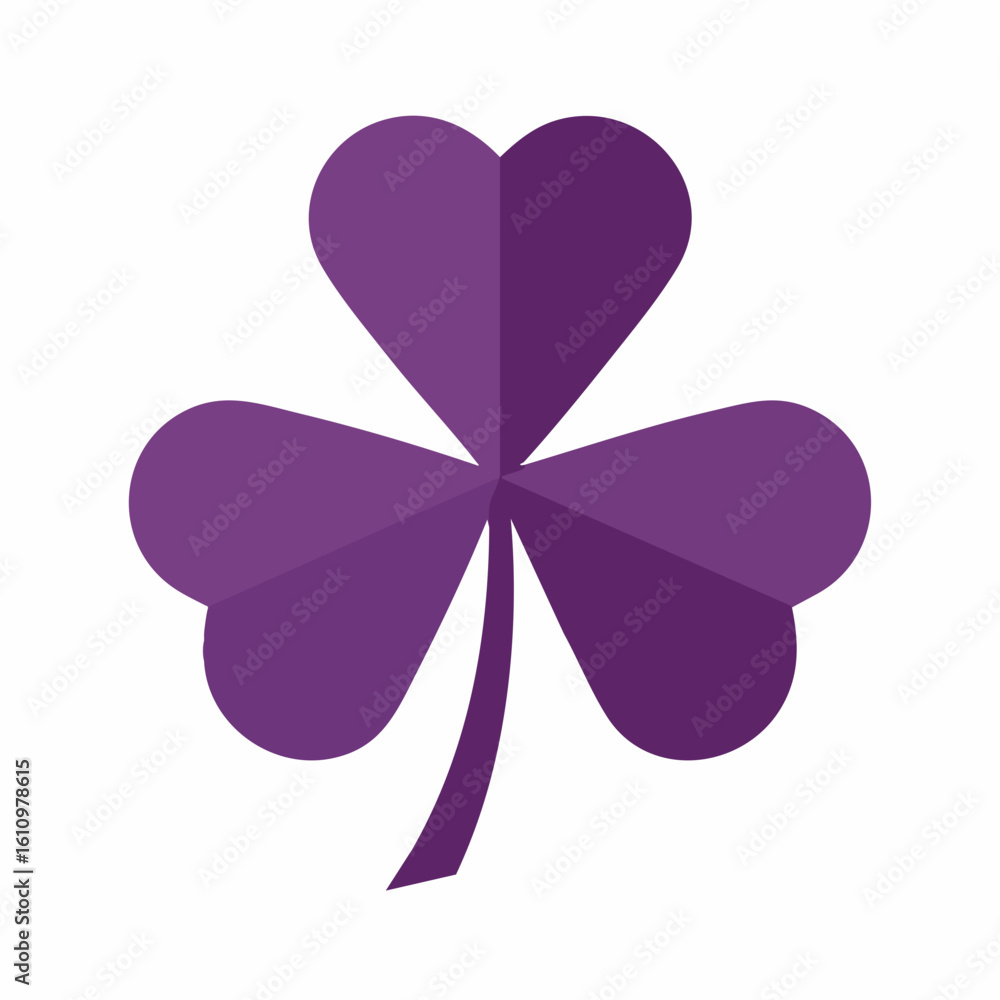 Geometric Purple Shamrock with Heart-Shaped Leaves and Simple Stem Design Geometric Purple Shamrock with Heart-Shaped Leaves and Simple Stem Design